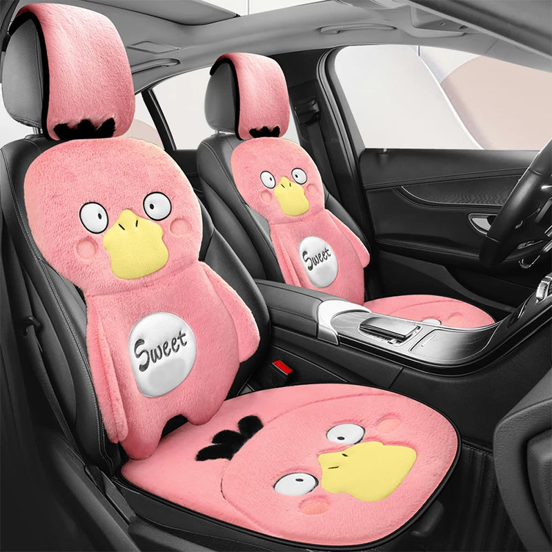 3D embroidery Cartoon Duck Car Seat Cover, Soft Plush Protect, Your Car's Seats, Universal Fit for Most Cars, SUVs, and Trucks