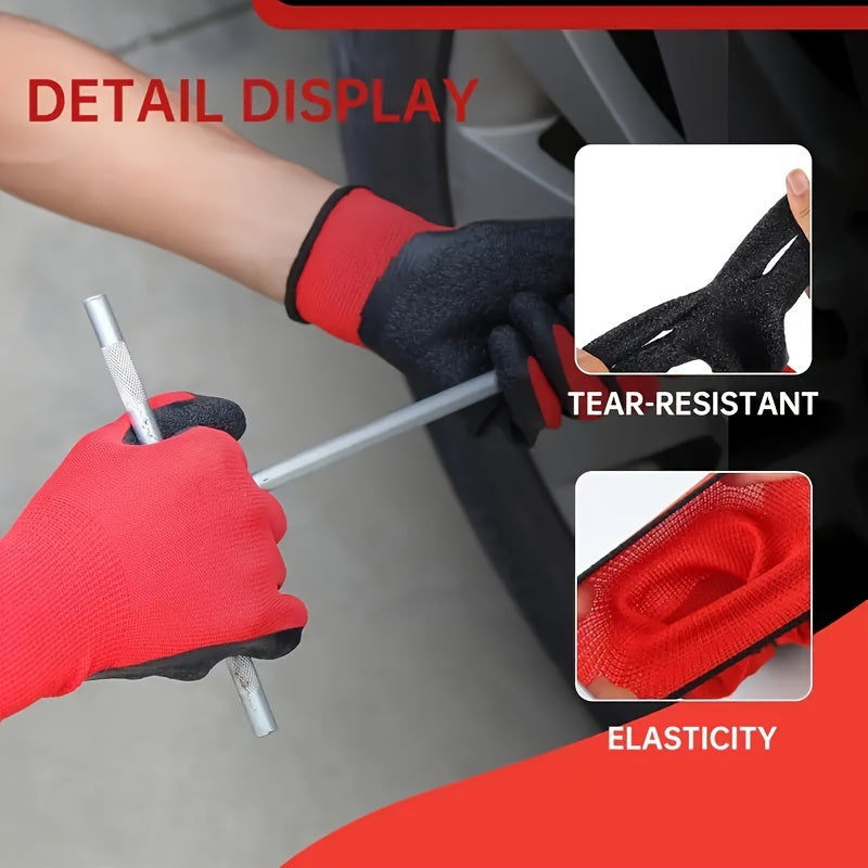 10 Pairs Premium Multi-Purpose Work Gloves Set - Ultra-Durable, Non-Slip Grip, Breathable, Lead-Free, and Water-Resistant for Gardening, Mechanics, and Outdoor Activities - Red and Black Color Combination