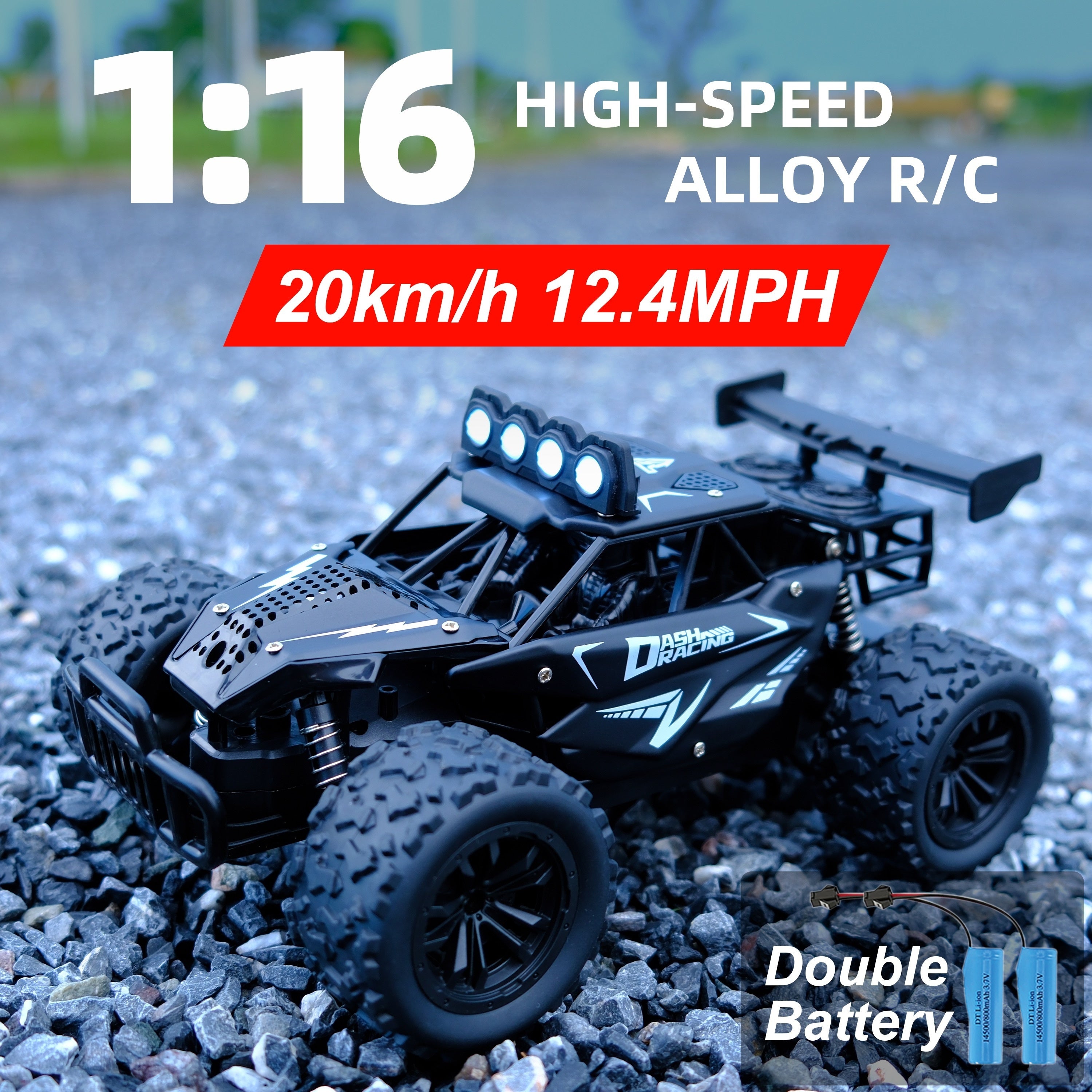 K.K 1:16 2.4G Remote Control Cars, Alloy Body, Bigger Headlights, High Speed up to 20 Km/h, Play time up to 50 mins with dual Batteries, Youngsters Best Gifts for Christmas, Halloween, Thanksgiving