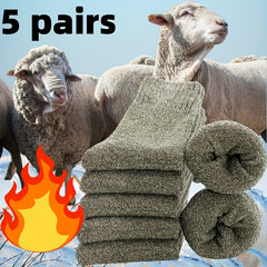 5 Pairs Men's Thick Wool Blend Socks - Cozy Mid-Calf Winter Socks in Solid Colors (Dark Gray, Light Blue, Brown, Navy Blue, Beige, White), Soft & Warm for Casual or Cold Weather, Cozy Footwear | Giftready Packaging | Quality