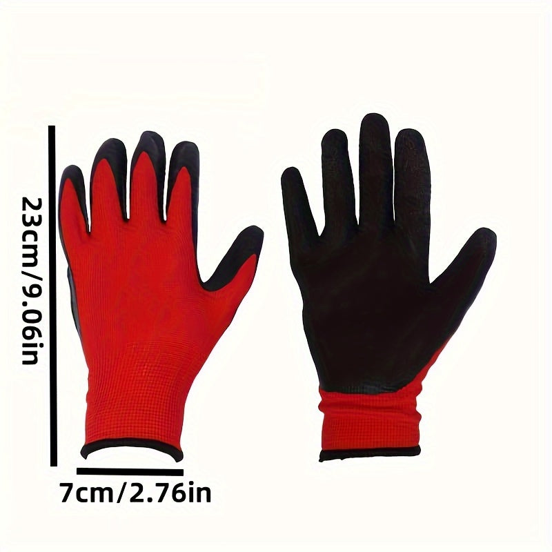 10 Pairs Premium Multi-Purpose Work Gloves Set - Ultra-Durable, Non-Slip Grip, Breathable, Lead-Free, and Water-Resistant for Gardening, Mechanics, and Outdoor Activities - Red and Black Color Combination