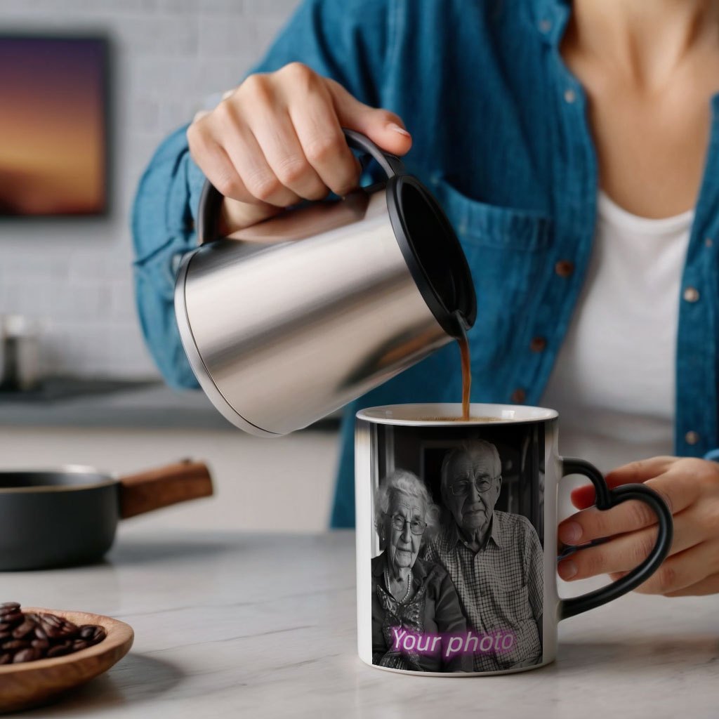 1pc Personalized Magic Color Changing Mug with Heart-Shaped Handle - Custom Photo & Text Engraving, Ideal for Father'S Day, Mother'S Day, Fall, Winter Gifts