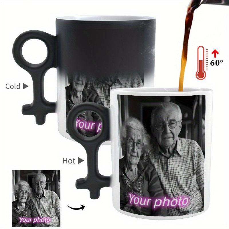 1pc Personalized Magic Color Changing Mug with Heart-Shaped Handle - Custom Photo & Text Engraving, Ideal for Father'S Day, Mother'S Day, Fall, Winter Gifts