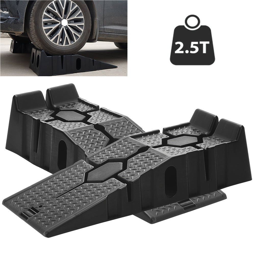 2pcs Heavy Duty Rubber Plastic 5 Ton GVM Low Ground Height Garage Vehicle Car Van Ramps, Vehicle Repairing Lifting Ramp, Anti-slip Rubber Ramps, Portable to Carry