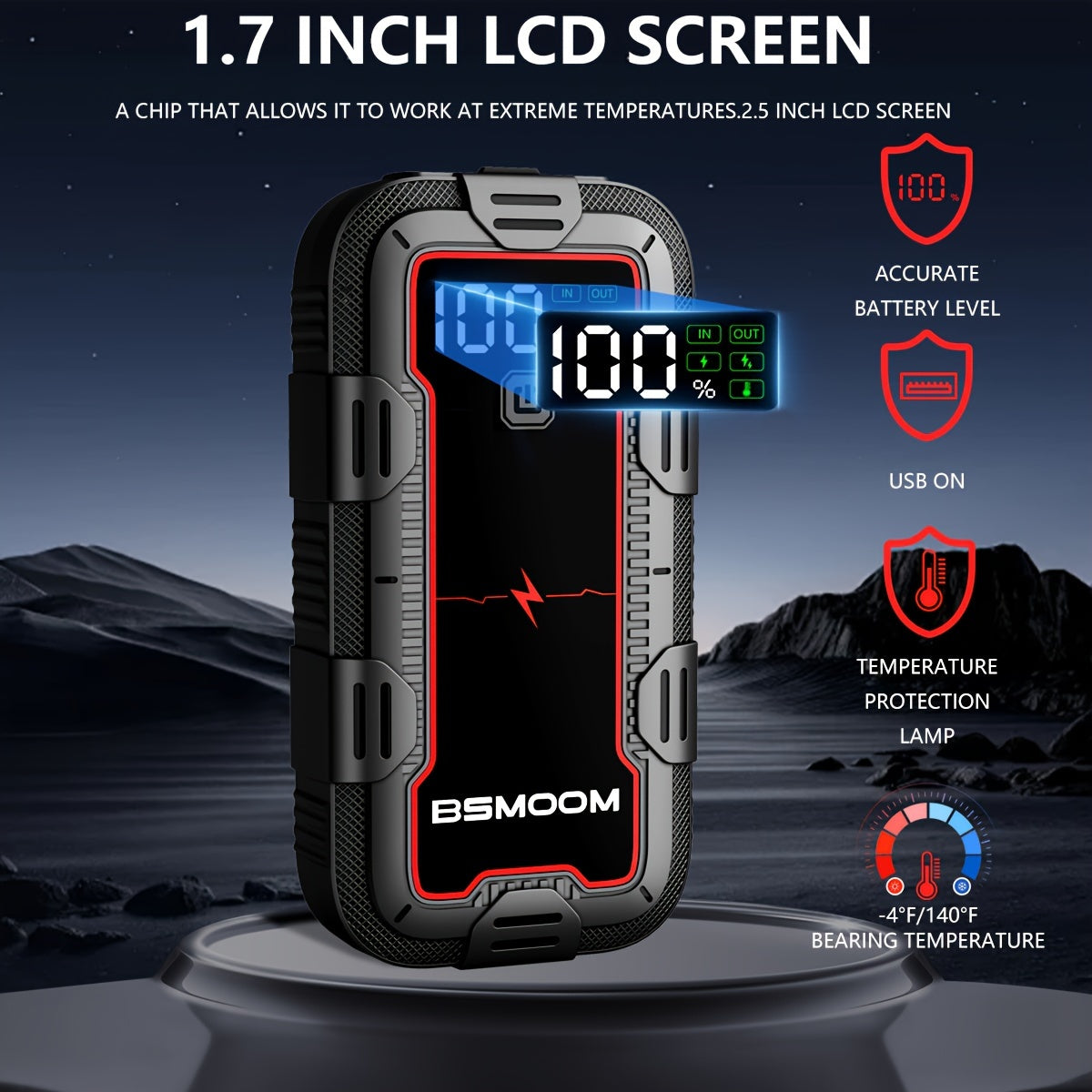 12V Car Jump Starter 6000A Peak Auto Battery Booster Pack, 26800mah Power Bank, Lithium Jump Box With LED Light LCD Screen Up To All Gas Or 10.0L Diesel Engine