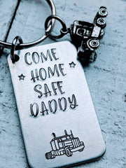 Hand Stamped Trucker Dad Gift - Come Home Safe Daddy - Father's Day Gift - Semi Truck Driver - Personalized Truck Driver Jewelry