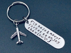 Hand Stamped Fly Safe always come back home Keychain/ Gift For Him-Gift For Her / Personalized Gift/Valentine's Day Gift/Christmas gift