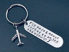 Hand Stamped Fly Safe always come back home Keychain/ Gift For Him-Gift For Her / Personalized Gift/Valentine's Day Gift/Christmas gift