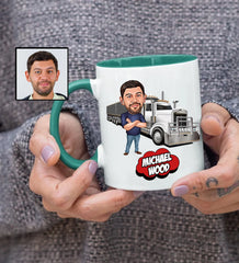 Custom Truck Driver Mug with Cartoon, Truck Driver Dad Gift for Fathers Day, Trucker Gift for Men, Trucker Retirement Gift, Trucker Grandpa