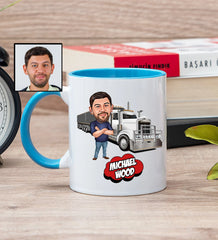 Custom Truck Driver Mug with Cartoon, Truck Driver Dad Gift for Fathers Day, Trucker Gift for Men, Trucker Retirement Gift, Trucker Grandpa