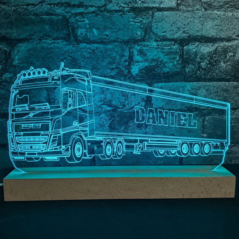 Personalised Lorry with Trailer LED Lamp, Lorry with Trailer, Personalized Truck, Truck with Trailer, Lorry Gift, Trucker Gift, Night Light