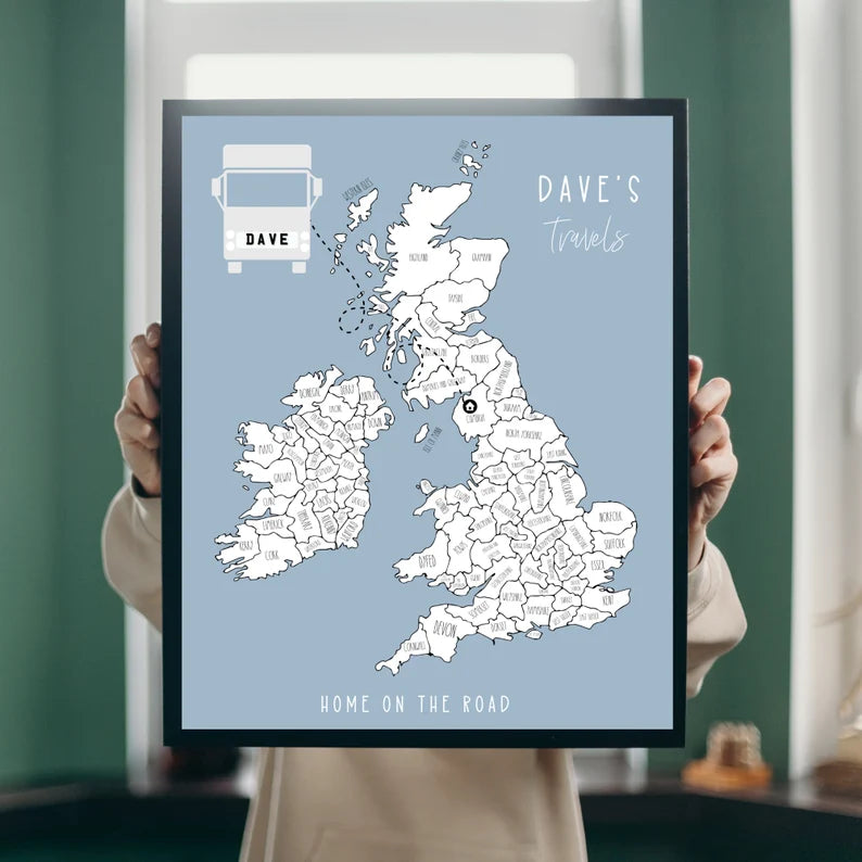 Personalised Lorry Driver Gift, Long Distance Driver, Truck Travels, Colour in Map, Travel Adventure Map, Colouring In, Travel Print, Waggon